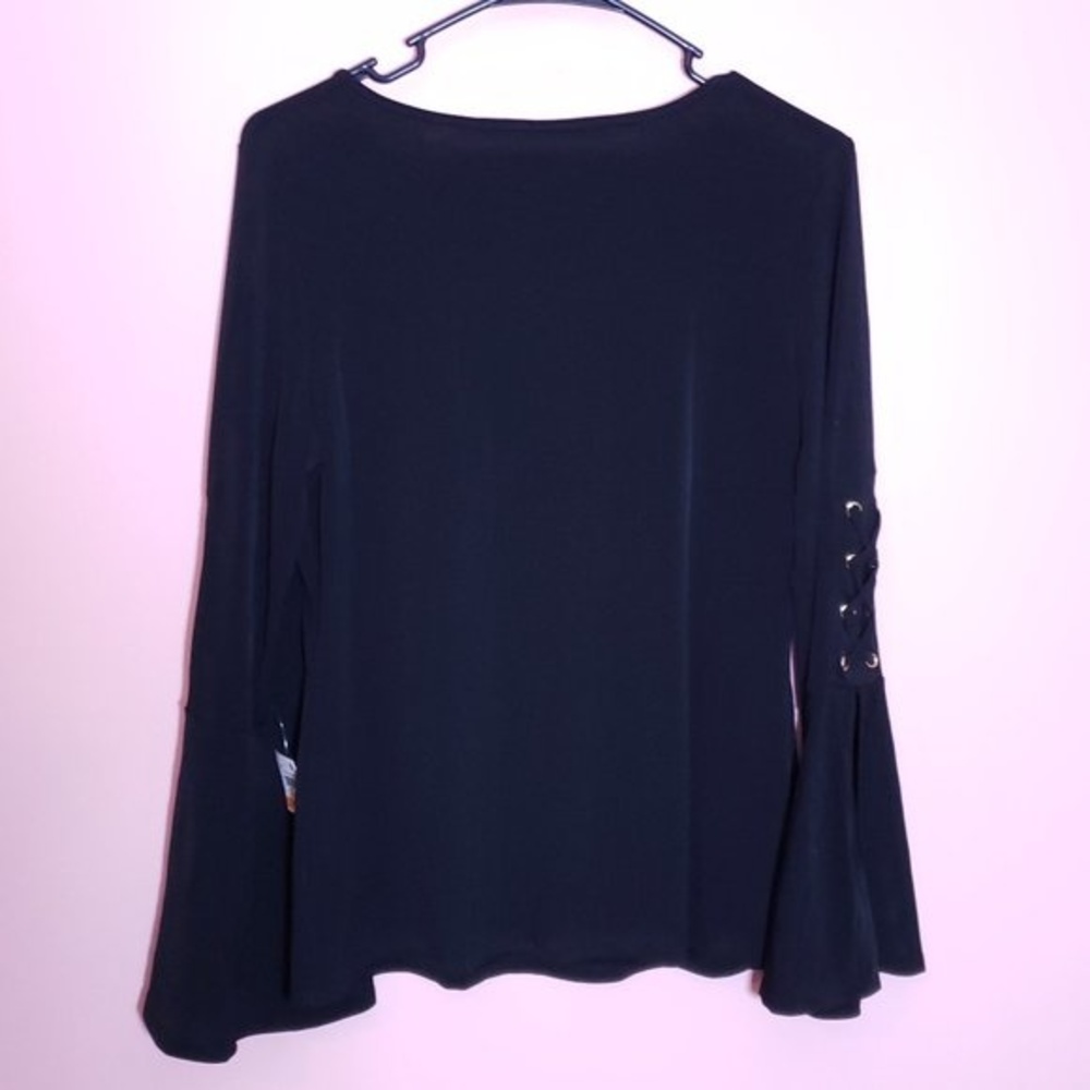 Thalia Sodi Black Bell Sleeve Laced Grommet Top Small Keyhole Dressy Chic Blouse - Picture 6 of 6